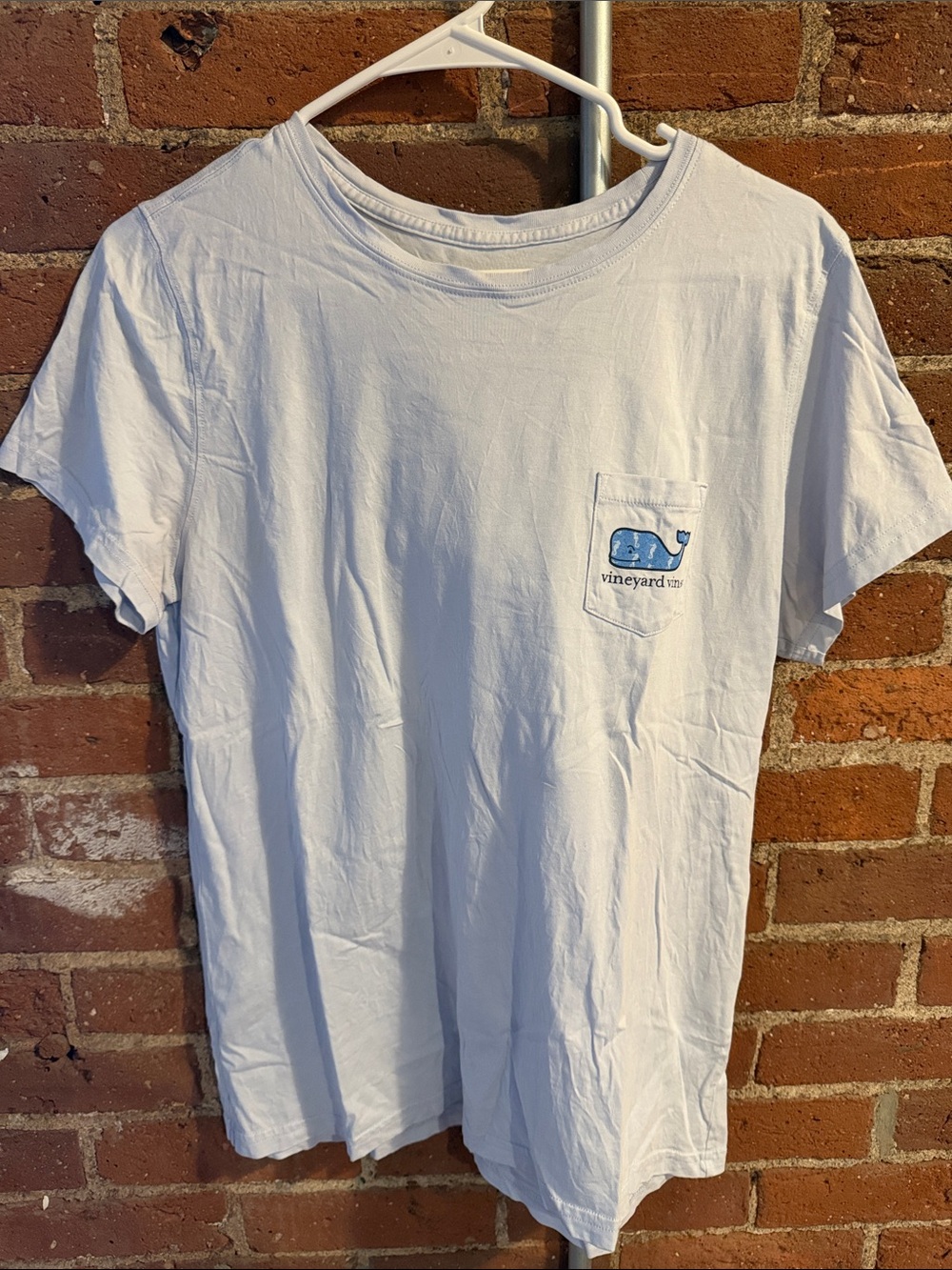 Vineyard Vines Light Blue Pocket Tee with Whale Logo